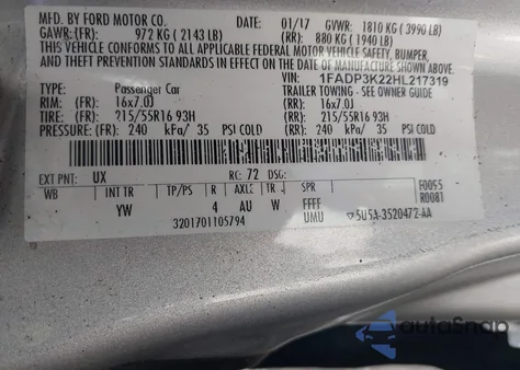 2017 Ford Focus Se from USA, damaged, VIN 1FADP3K22HL217319